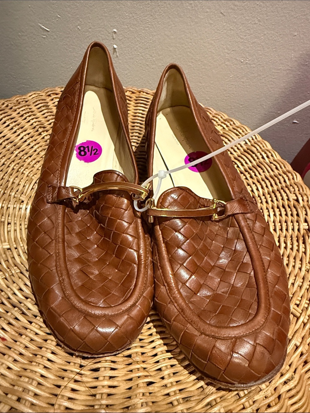 Cole Haan Woven Leather Slip-On Loafers in Cognac Brown